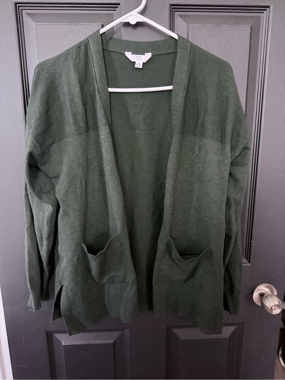 Time and Tru Forest Green Open-Front Cardigan with Pockets